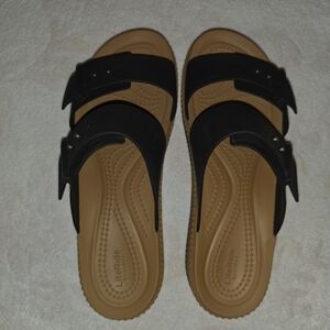Black and Tan Women LiteRide By Crocs Sandals